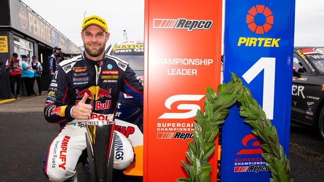 Van Gisbergen after comfortably winning the first of two Sandown supersprints. Picture: Getty Images