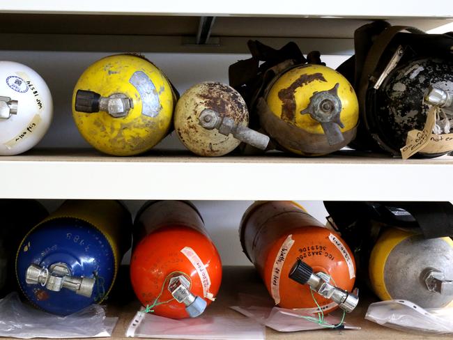 Donated scuba tanks with unique air inside. Picture: Stuart Milligan