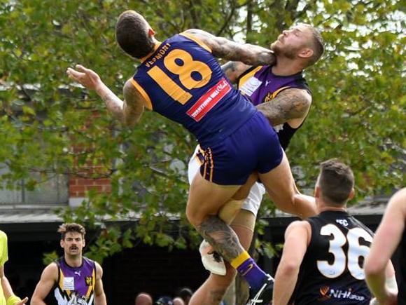 Robbie Ross goes up in the ruck in Vermont’s Round 1 game. Picture: Field of View Sports Photography