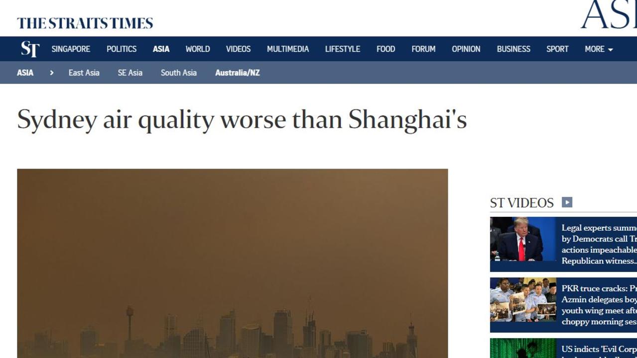 The Straits Times has compared Sydney's air quality to Shanghai's.