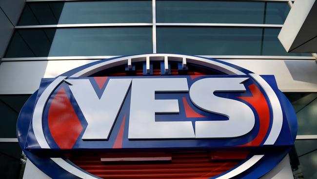 A Yes sign is posted in front of the AFL logo outside their headquarters in Melbourne, Wednesday September 20, 2017. The AFL threws its weight behind the pro-gay marriage campaign.