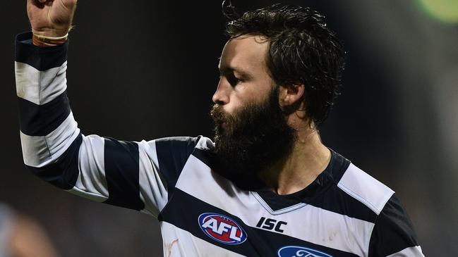 Cats star Jimmy Bartel has welcomed a baby girl to the world with girlfriend Millie Shepperd. (AAP Image/Julian Smith) NO ARCHIVING, EDITORIAL USE ONLY