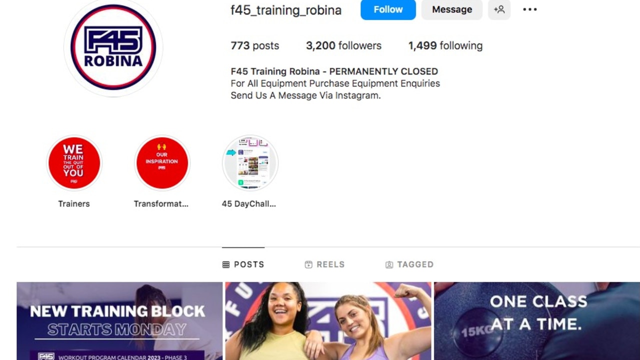 Another F45 franchise that has shut and selling equipment to recoup losses.