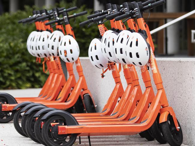 Neuron scooters are still in operation despite risks associated with passing on Coronavirus. South Bank, Brisbane, 8th of April 2020. (AAP Image/Attila Csaszar)