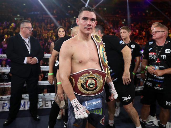 Tim Tszyu vs Takeshi Inoue WBO Global and Asia Pacific Super Welterweight title fight at Qudos Bank Arena, Sydney. Picture: No Limit Boxing / Brett Costello