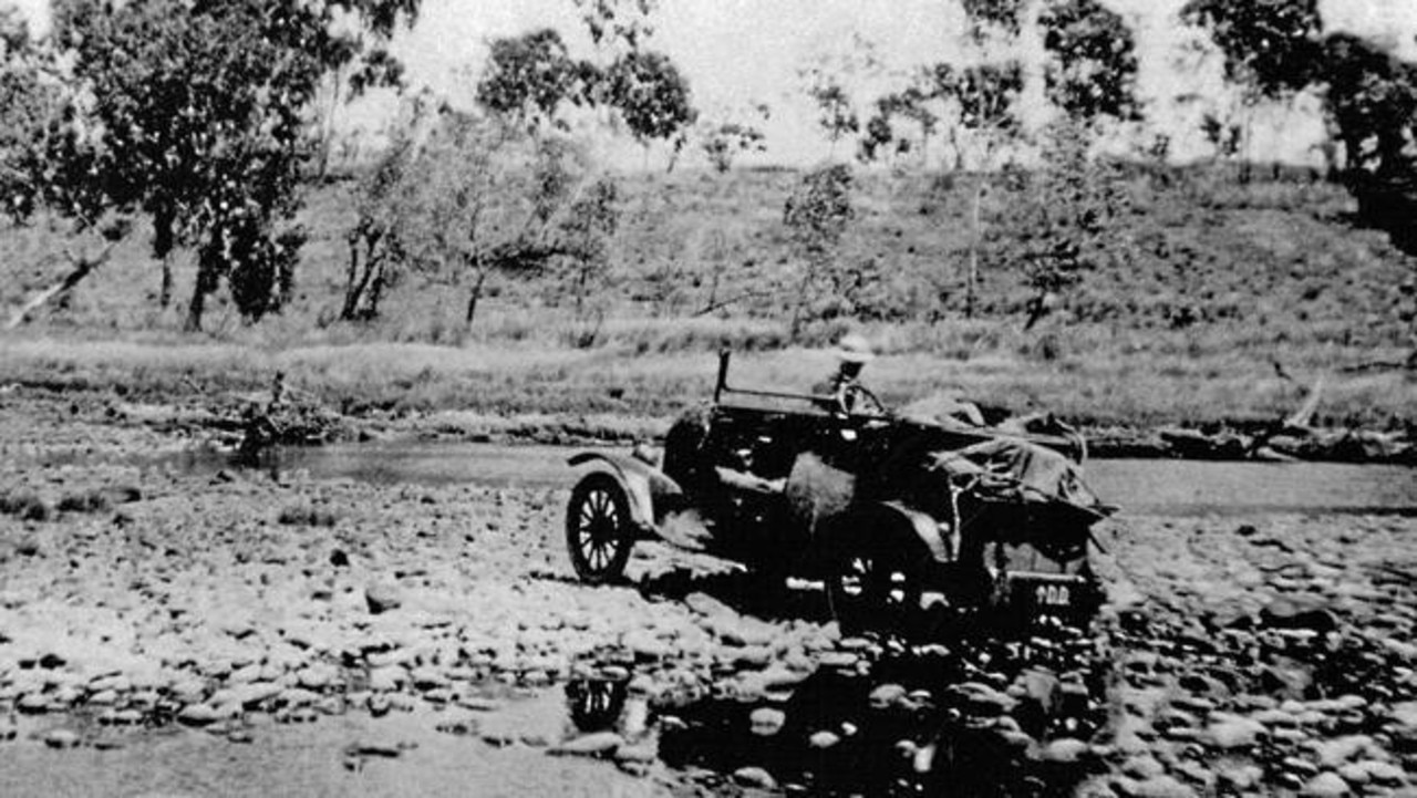 George Gorham makes a river crossing on the survey journey north from Longreach. Picture: supplied