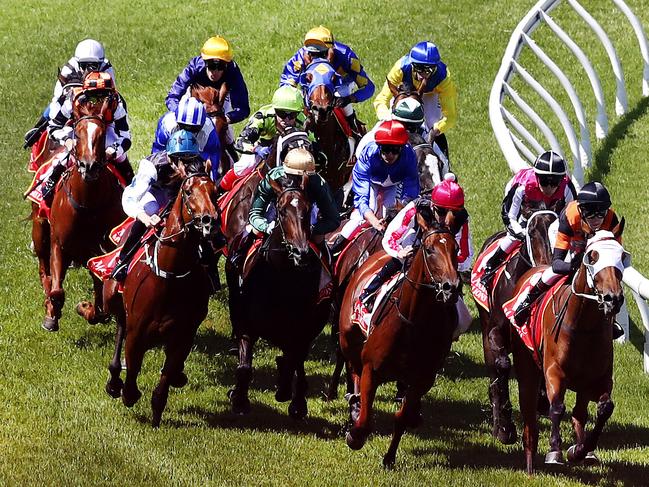 Racing at Morphettville racecourse on Adelaide Cup Day in 2018. Picture: Sarah Reed