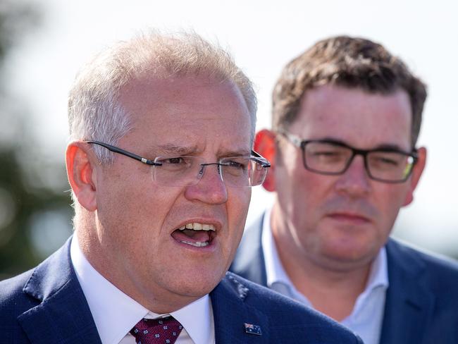 Monash Freeway upgrade announcement - PM Scott Morrison and Victorian Premier Daniel Andrews. Picture: Mark Stewart