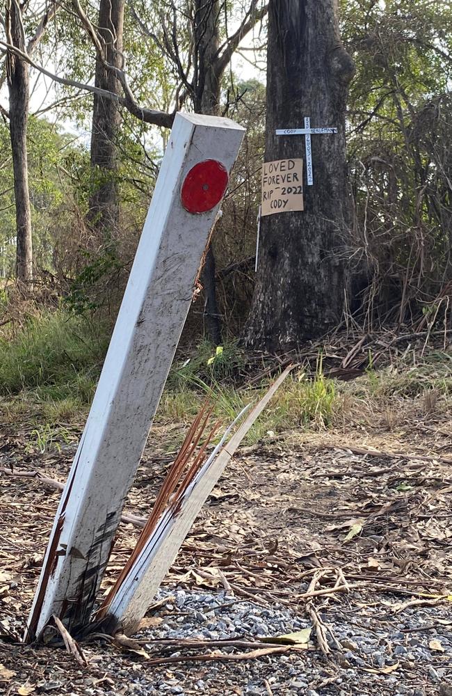 Memorial dedicated to Cody Bergemann, who died in a rollover at Glenwood on June 1. Photo: Elizabeth Neil