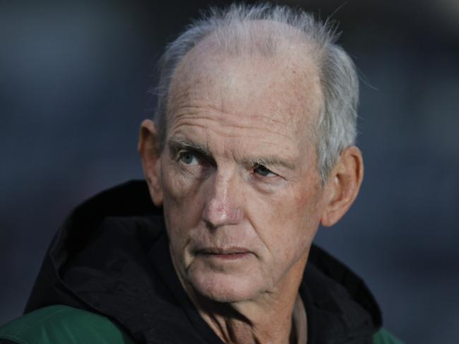 SYDNEY, AUSTRALIA - JULY 18: Wayne Bennett, Coach of Souths, looks on before the round 10 NRL match between the South Sydney Rabbitohs and the Newcastle Knights at Bankwest Stadium on July 18, 2020 in Sydney, Australia. (Photo by Mark Evans/Getty Images)