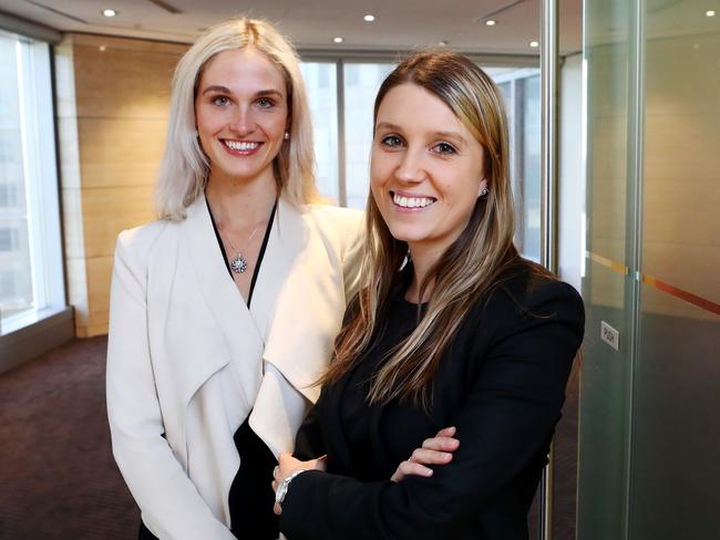 02/08/2017: (L-R) UBS banking graduates Sarah Horton and of UBS banker Nathalie Frauenfelde at the UBS offices in Sydney on Wednesday. The investment banking recruitment season is underway right now as the banks compete to get the best graduates. Nathalie joined two years ago. Adams/The Australian