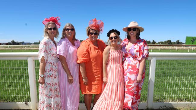 MELBOURNE, AUSTRALIA - MARCH 2 2024 Marley Fountain, Erica Bolton, Patrice Goldman, Deanne Frauenfelder, and Michelle Bary Attend the Wangaratta Cup Picture: Brendan Beckett