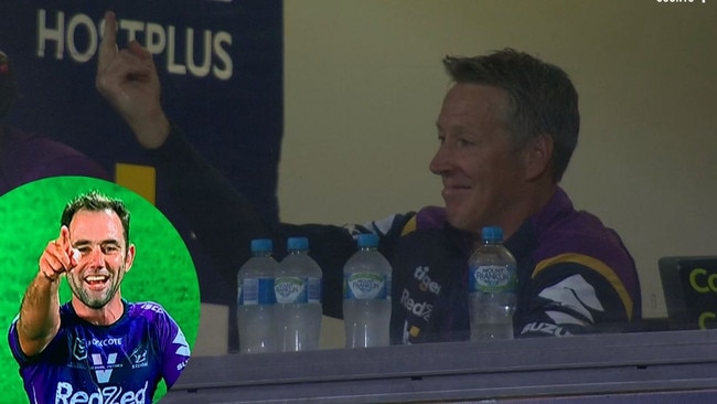 Storm coach Craig Bellamy and skipper Cam Smith (inset) share a 'special' moment.