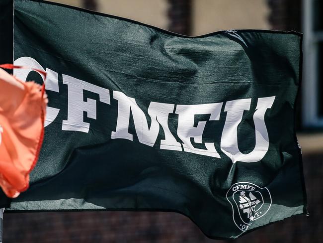 NCA NEWSWIRE BRISBANE AUSTRALIA 18/09/2023A generic photo of a CFMEU Flag outside a work site.Picture: Glenn Campbell/NcaNewsWire