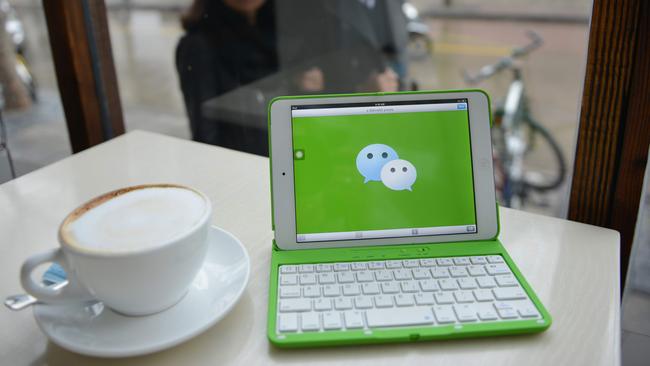 Chinese instant messaging platform WeChat, developed by Tencent, on a mobile device in Shanghai. Picture: AFP