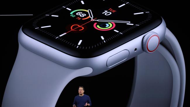 Apple's Stan Ng talks about the new Apple Watch Series 5 launch last week in the Steve Jobs Theatre on Apple's Cupertino, California. Picture: Getty Images