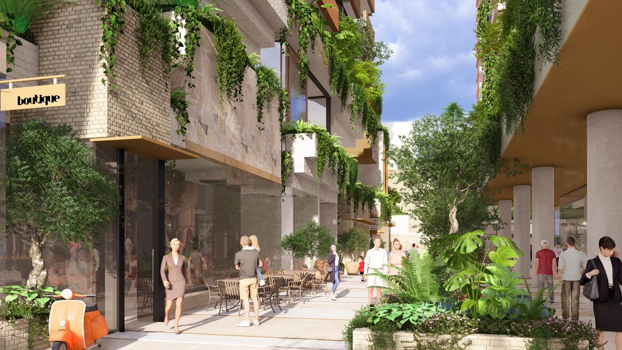 An artist's impression of the shops and laneways proposed for Newstead. Image supplied by Bureau Proberts.