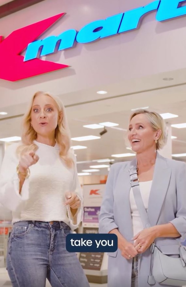 Carrie Bickmore and Fifi Box are being roasted for their unconvincing Kmart advert. Picture: Instagram/Carrie and Tommy Show/Fifi, Fev &amp; Nick Show