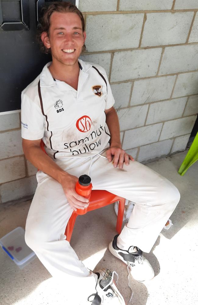 Ipswich Hornets batsman Harry Wood relaxes after scoring a century in last season’s Queensland Premier Grade two-day competition. Wood has started the new one-day season with back-to-back centuries. Picture: David Lems