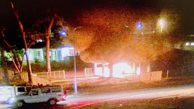 Houses burned during riots in Aurukun on January 1. Simmering clan tensions, fuelled by black market alcohol, erupted after the murder of Austin Woolla.