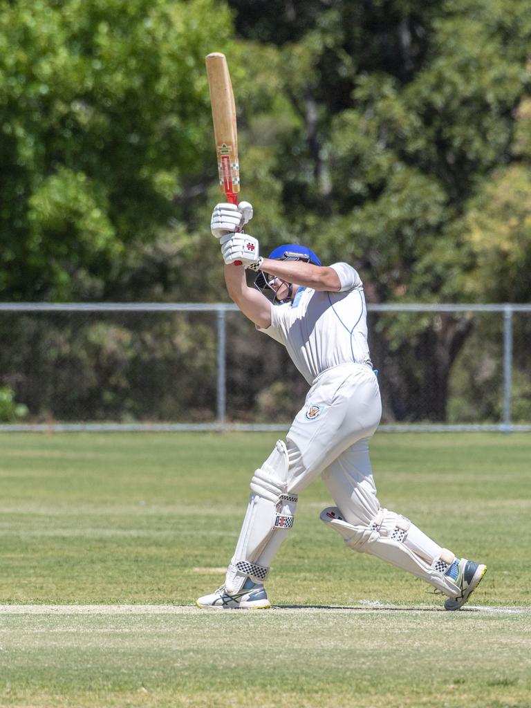 Sam Titterton bats for Wests. Western Districts vs Met Easts, reserve grade cricket. Saturday, November 26, 2022. Picture: Nev Madsen.