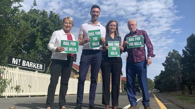 Greens senate candidate Barbara Pocock, MLC Robert Simms, Kavel candidate Melanie Selwood and Mayo candidate Greg Elliott. Picture: Lydia Kellner