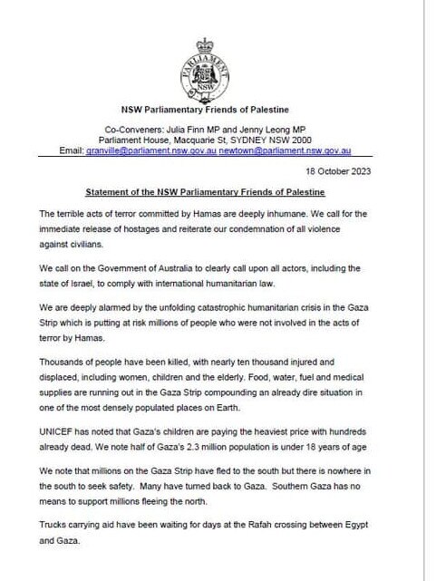 The letter signed by NSW MPs.