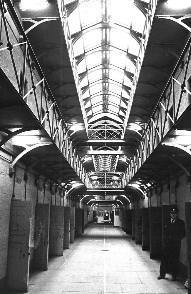 Pentridge Prison’s D Division with the white wooden hanging beam in the centre which formed the gallows from which Ronald Ryan was hanged. Picture: Photo File.