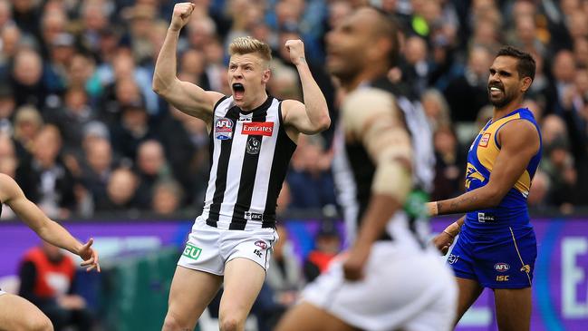 Jordan De Goey celebrates a goal. Picture: Mark Stewart