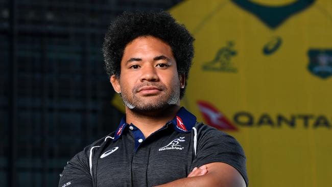 Tatafu Polota-Nau poses for a photograph after Wallabies training at Suncorp Stadium in Brisbane, Tuesday, July 23, 2019. Australia are playing Argentina in their Rugby Championship match on Saturday night at Suncorp Stadium in Brisbane. (AAP Image/Darren England) NO ARCHIVING