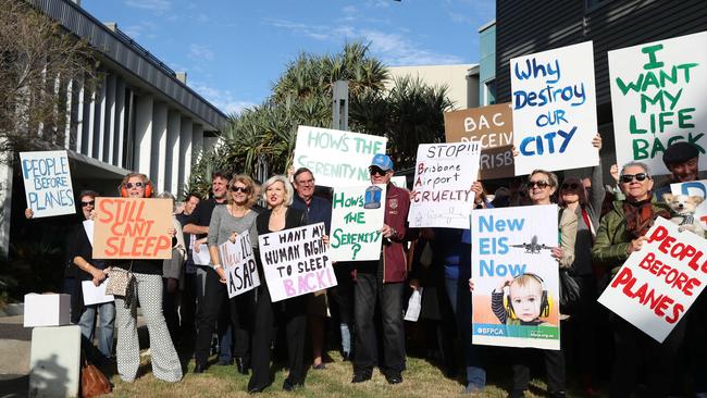 Brisbane residents rallying outside Brisbane Airport Corporation in protest against fight path noise. Picture: Tara Croser.