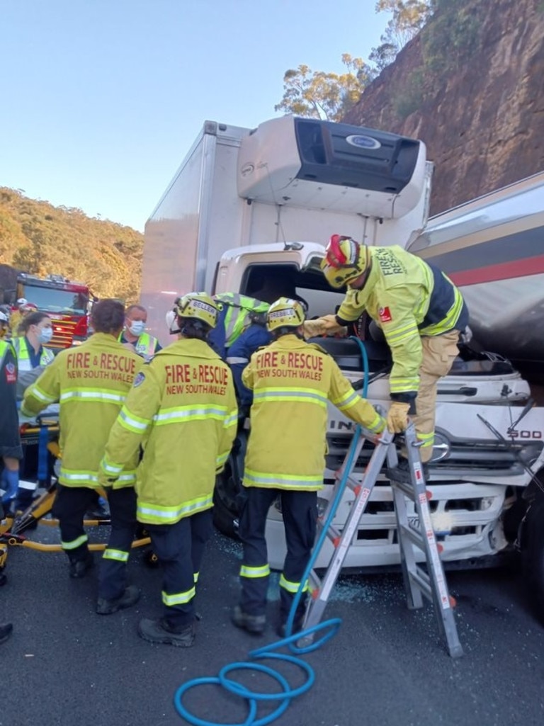 One of the drivers received minor injuries during the crash. Picture: FRNSW