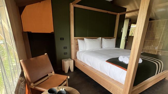 The luxuriously outfitted accommodation includes an A.H. Beard bed.