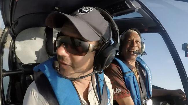 Troy Thomas flying with Ernie Dingo while filming Going Places with Ernie Dingo at Horizontal Falls. CASA had investigated and dismissed a spate of dangerous flying allegations involving helicopters owned by Thomas and his companies a year before the ​Broome ​crash that killed him and 12-year-old Amber Millar.