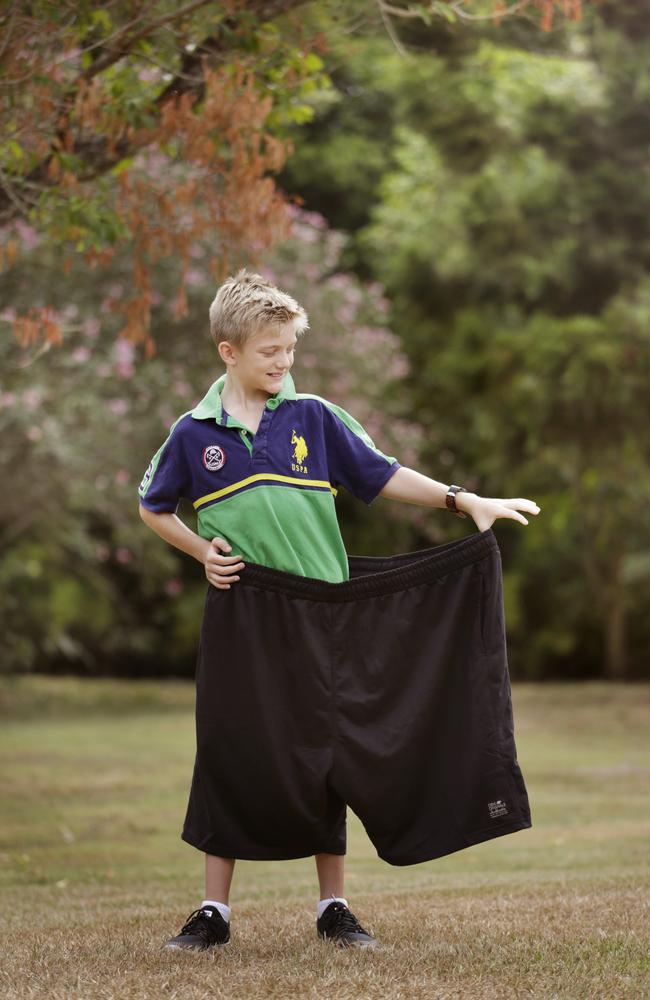 Nick Grambower, 9, in a pair of XXX shorts. Picture: AAP/Megan Slade