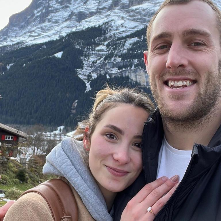 Penrith captain Isaah Yeo and partner Ashleigh Camenzuli celebrated their engagement in Switzerland. Picture: Instagram