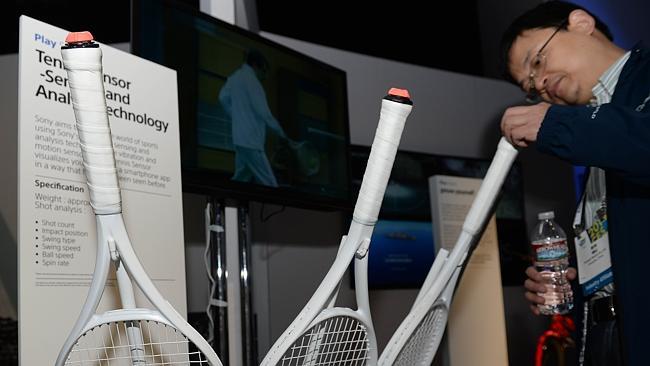 Sony tennis rackets with bluetooth has vibration and motion sensors to analyse swing, speed and spin rate and relay it to a smartphone. Picture: AFP. 