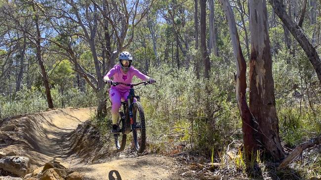 Rider on flowstate a trail for all ages and skills. Tasman Peninsula mountain bike trails. Picture: Amanda Walker ***ONE TIME USE ONLY