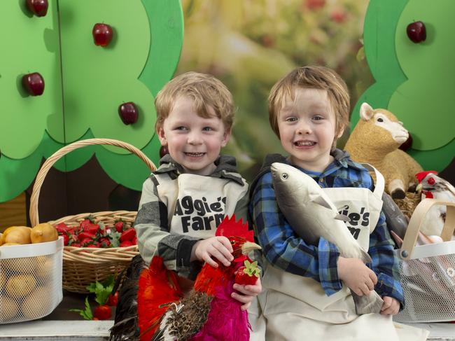 Tate Blackeby age 3  and Maxwell Pearce age 3  check out AggieÃ¢â¬â¢s Farm at the Royal Adelaide Show - itÃ¢â¬â¢s a miniature working farm designed for two to 12-year-old farmers and their families. 29th August 2024. Picture: Brett Hartwig