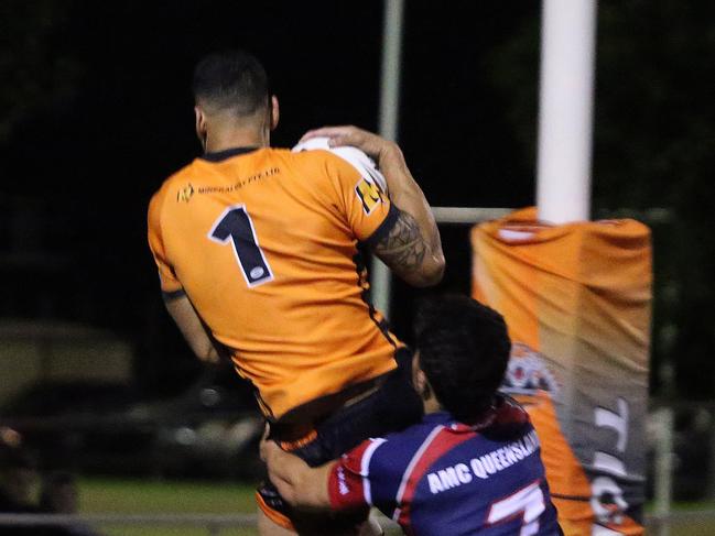 Israel Folau makes his Rugby League Gold Coast debut for Southport Tigers against defending champions Runaway Bay at Owen Park, Southport. Pic Mike Batterham