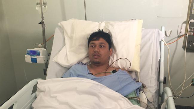 Anand Singh speaks from his hospital bed after being gunned down during a robbery. Picture: Twitter/Tiffiny Genders.