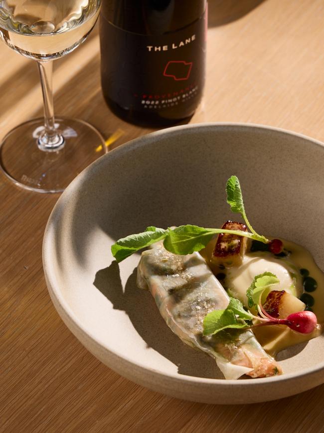 Ocean trout, kohlrabi and kombu at The Lane Vineyard, Hahndorf. Picture: Duy Dash