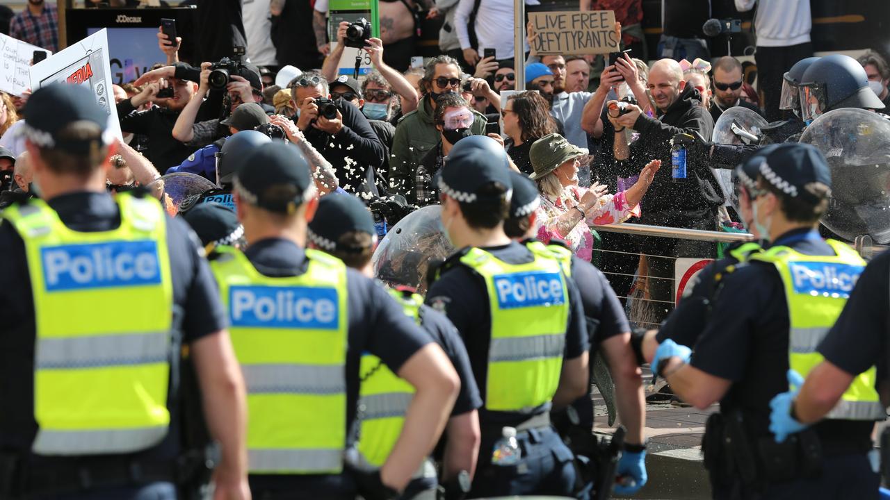Police officers clashed with protesters during the rally. Picture: Matrix