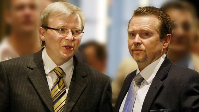 Kevin Rudd, left, with his brother, Greg Rudd, right. Picture: News Corp