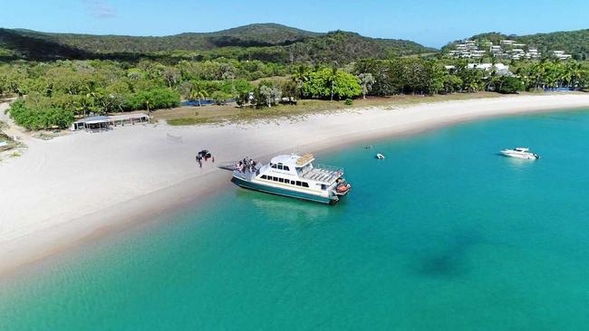 The Freedom Fast Cat boat dropping passengers off   for the Busby Marou album launch at Great Keppel Island. Picture: Contributed