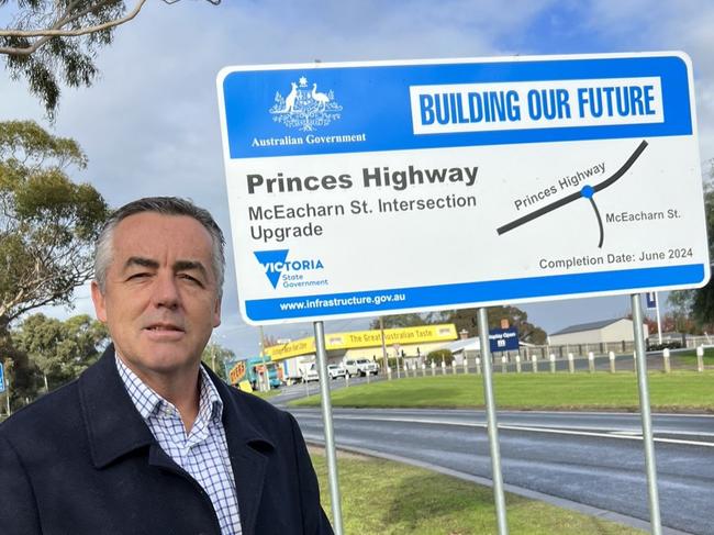 A roadside sign was in place spruiking upgrades on the Princes Hwy.