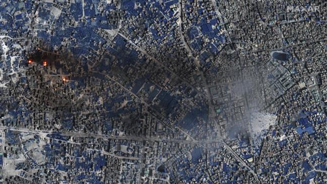 A satellite image shows some of the damage in Gaza City. Picture: Maxar Technologies/AFP