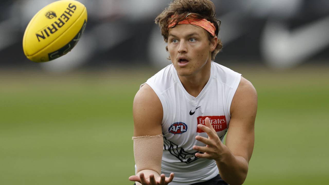 Jack Ginnivan of the Magpies . (Photo by Darrian Traynor/Getty Images)