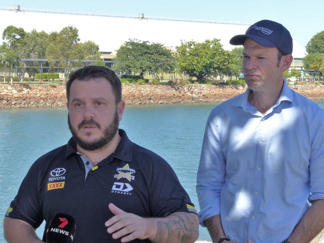 Herbert MP Phil Thompson, LNP, and Queensland Nationals senator Matt Canavan in Townsville on May 19, 2023. Picture: Blair Jackson.