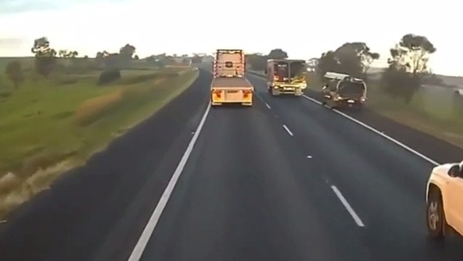 The ute is seen in the breakdown lane of the Hume Highway.